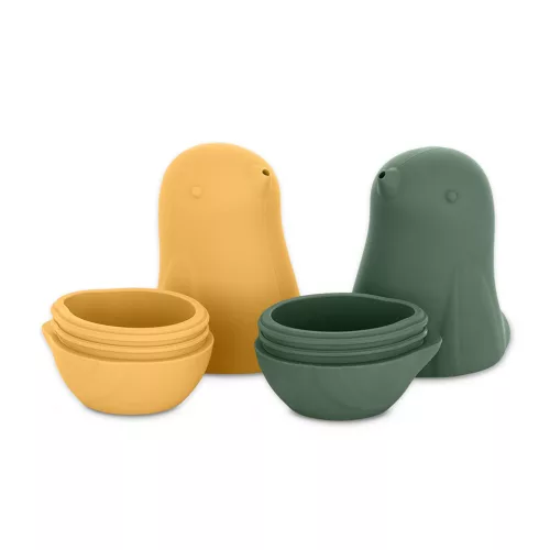 Petite&Mars Szilikon fürdőjáték, Love birds, Ochre - Green, 6 hó+