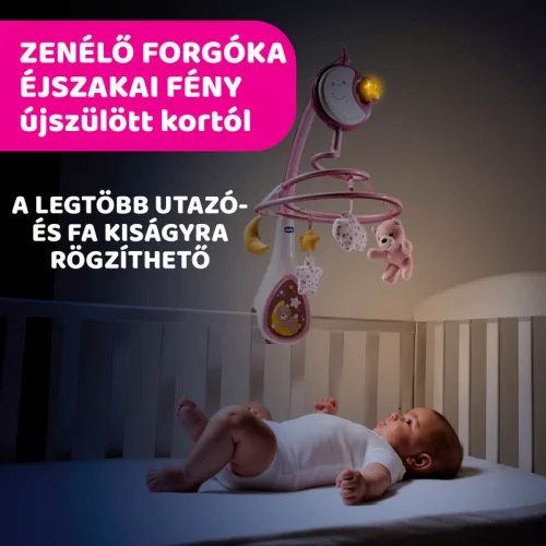 Chicco Next 2 Dreams zenélő forgóka - éjszakai fény rózsaszín