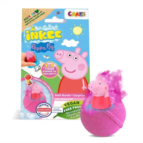 Craze Inkee vegán fürdőgolyó csomag eperfagyi aormával - Peppa malac nyomda figurával